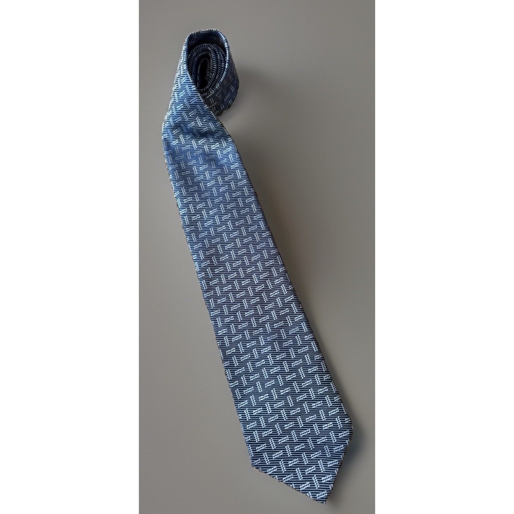 Brandini Le Collezioni Neckwear Tie Blue White Geometric Abstract Silk USA JBHS